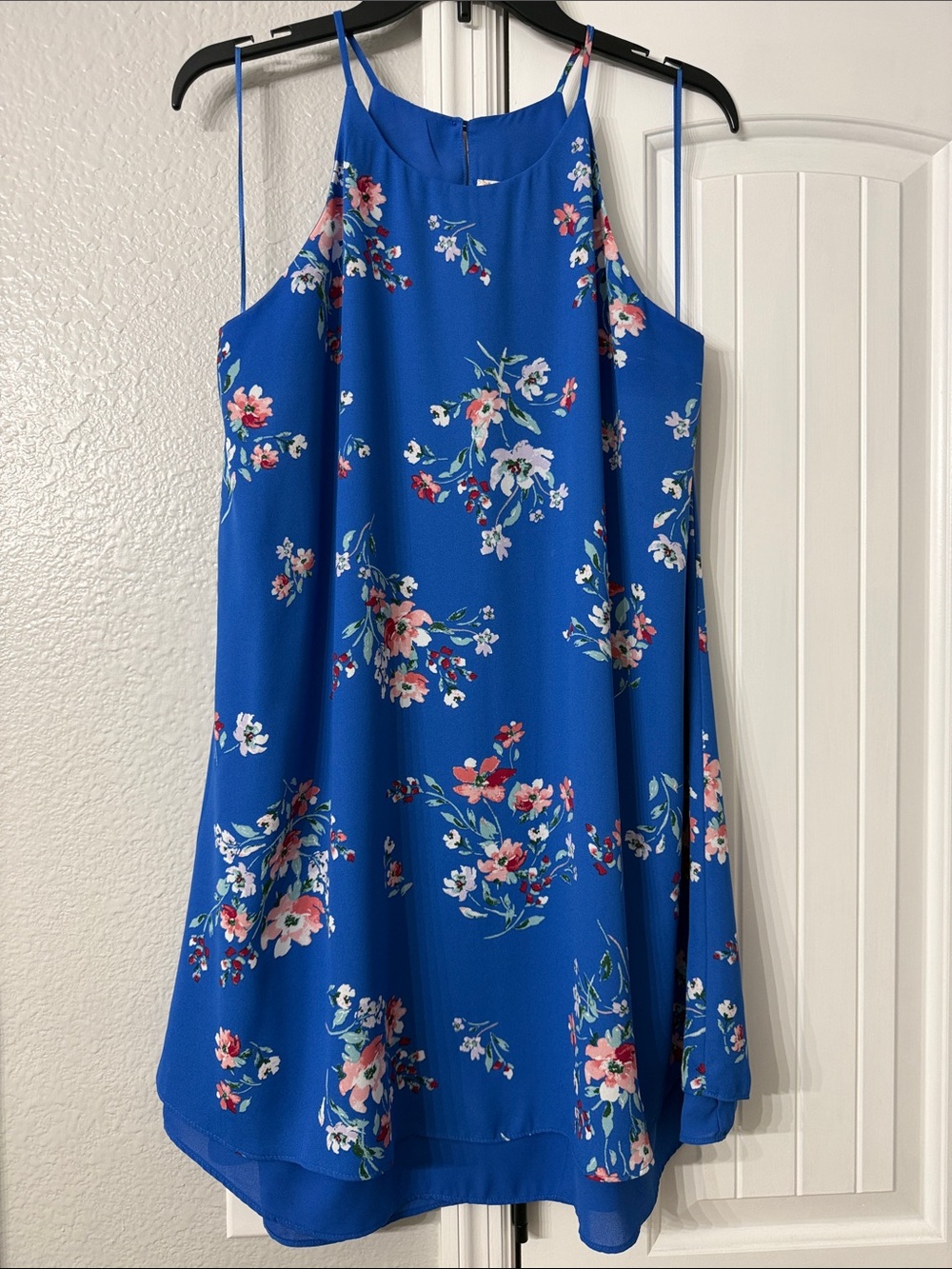 Periwinkle blue floral High-Neck Spaghetti Strap Sundress